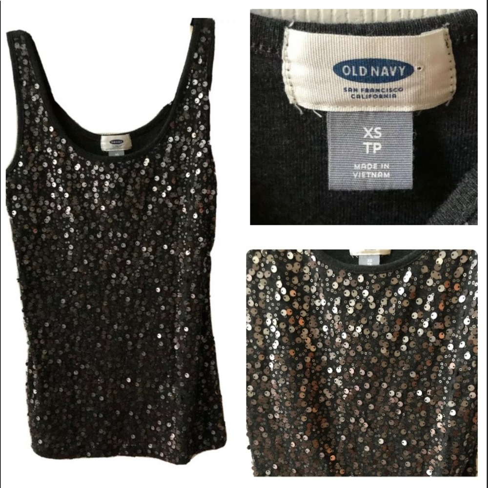 Old Navy Tank Top Sequin Jersey Knit Gray Size XS Club Bling